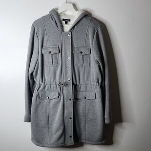 TORRID Women's Plus SZ1 Fleece Hooded Sherpa Lined Anorak Jacket Gray Warm